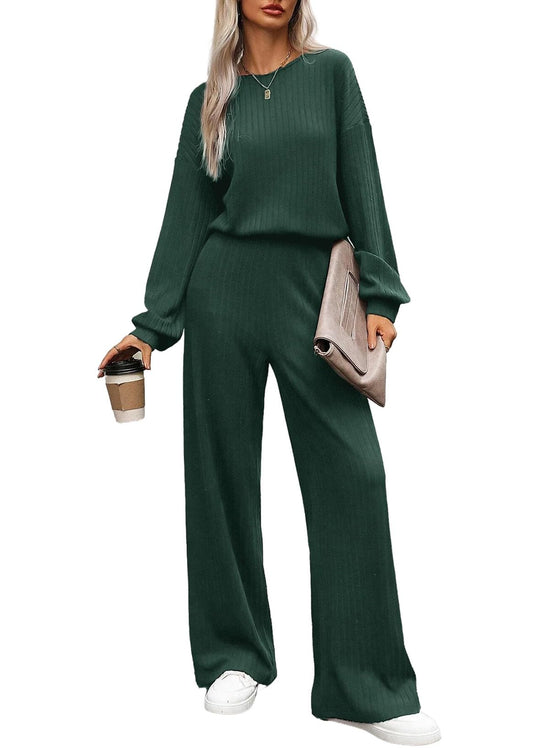 Happy Sailed Jumpsuits for Women Casual Fall Winter Rompers One Piece Jumpsuits Long Sleeve Long Pants Comfy Stretchy Jumpsuit Fashion 2024 Dark Green Small