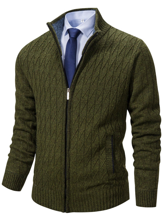 XinYangNi Mens Cardigan Sweaters Full Zip Up Knitted Slim Fit Sweaters with Pockets (2A-Army Green Medium)