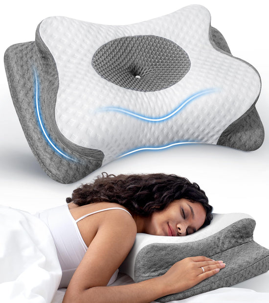 No More Aches Neck Pillow for Pain Relief Adjustable Cervical Pillow for Neck Support with Armrest Odorless Ergonomic Butterfly Memory Foam PillowsOrthopedic Bed Pillow Side Back Stomach Sleeping